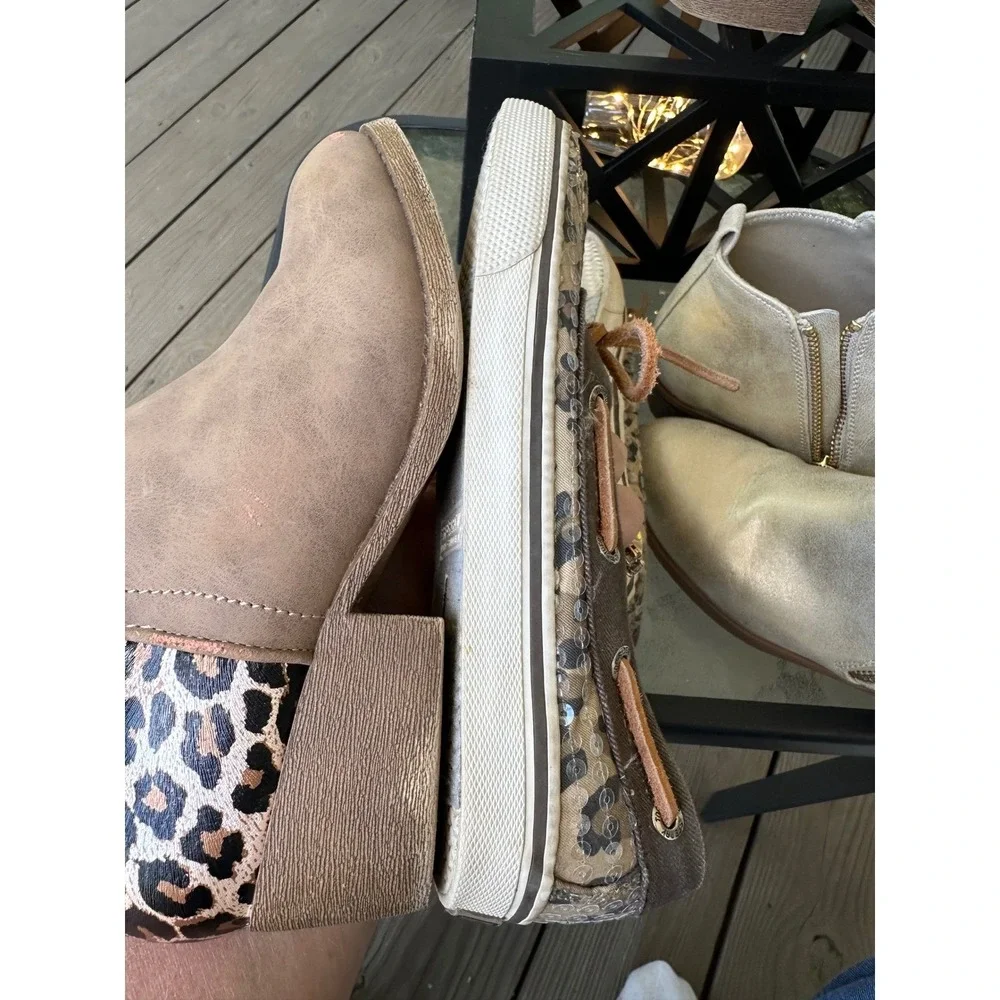 Kids‎ Booties + Sperry Top-Sider Boat Shoes Bundle Size 2M & 3M Leopard Print